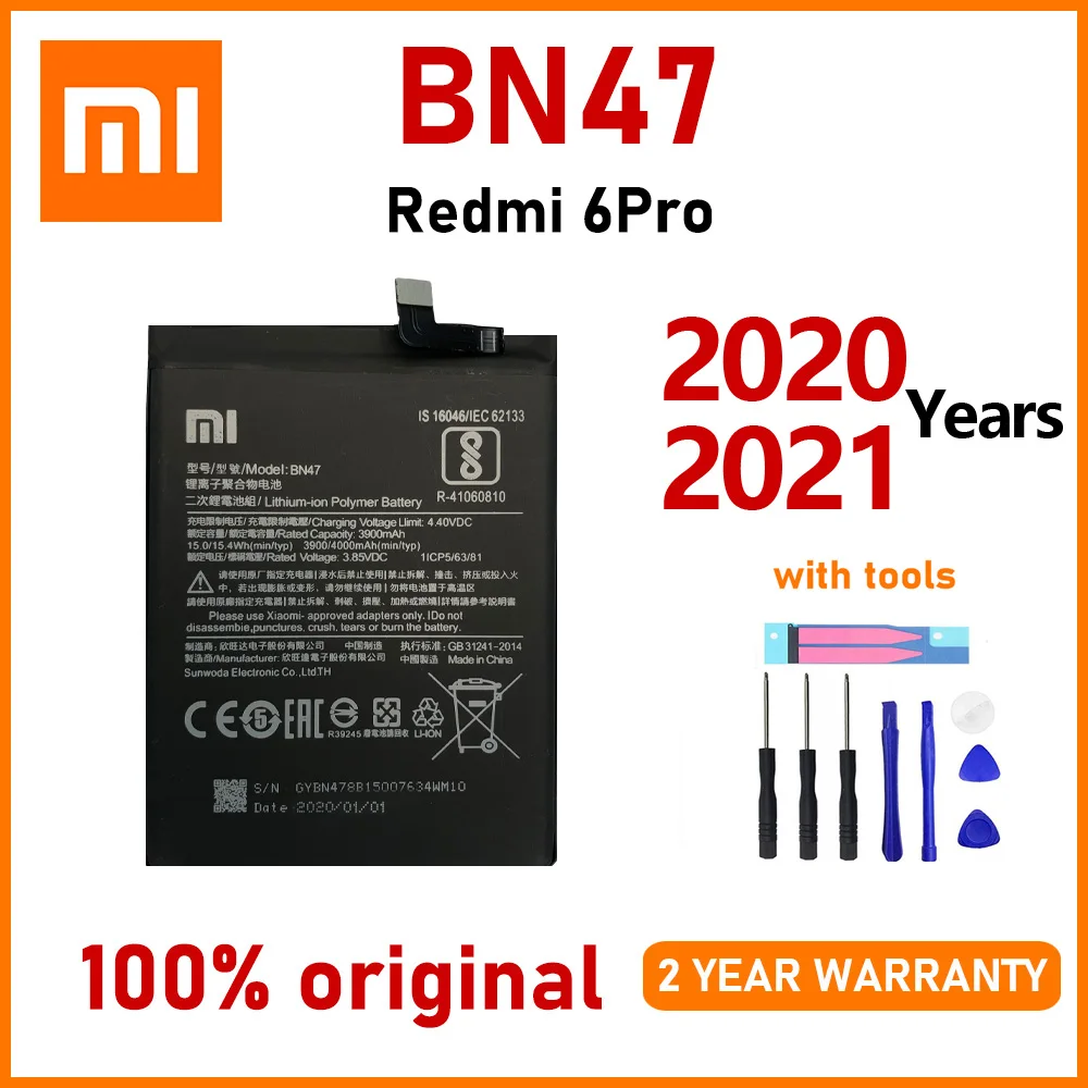 

Аккумулятор BN47 Xiao Mi 4000 мАч для Xiaomi Redmi 6 Pro / Mi A2 Lite, Аккумуляторы высокого качества с бесплатными инструментами и номером отслеживания, оригин...