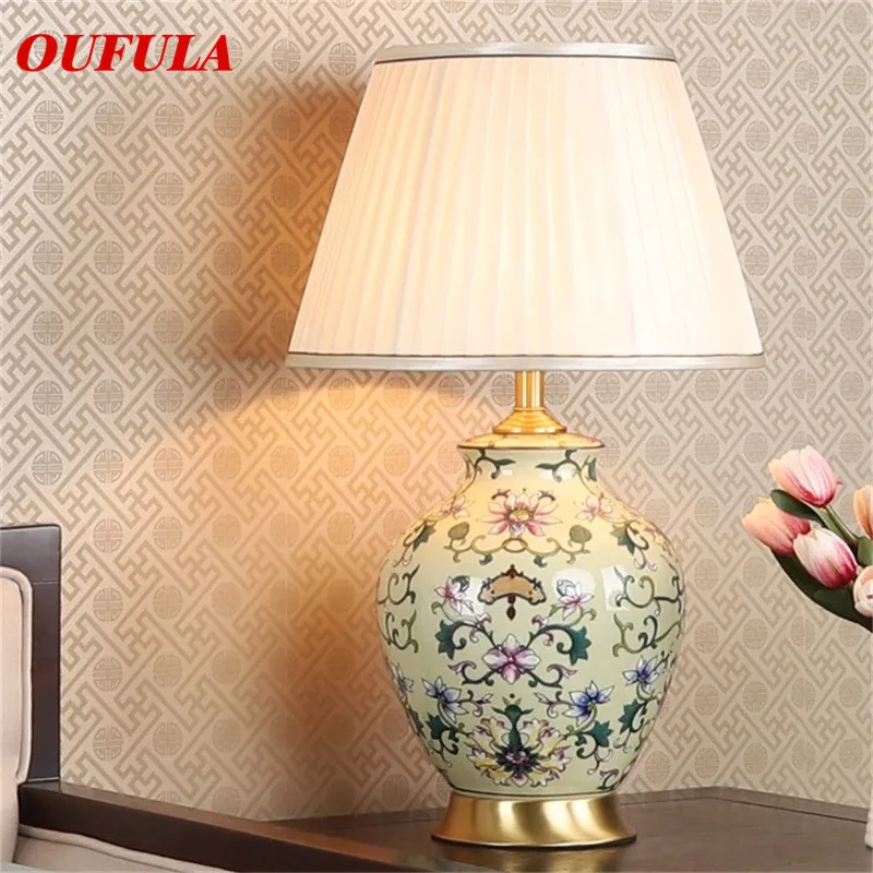 

OULALA Ceramic Table Lamps Desk Luxury Modern Dimmer Copper Contemporary Fabric for Foyer Living Room Office Creative Bed Room