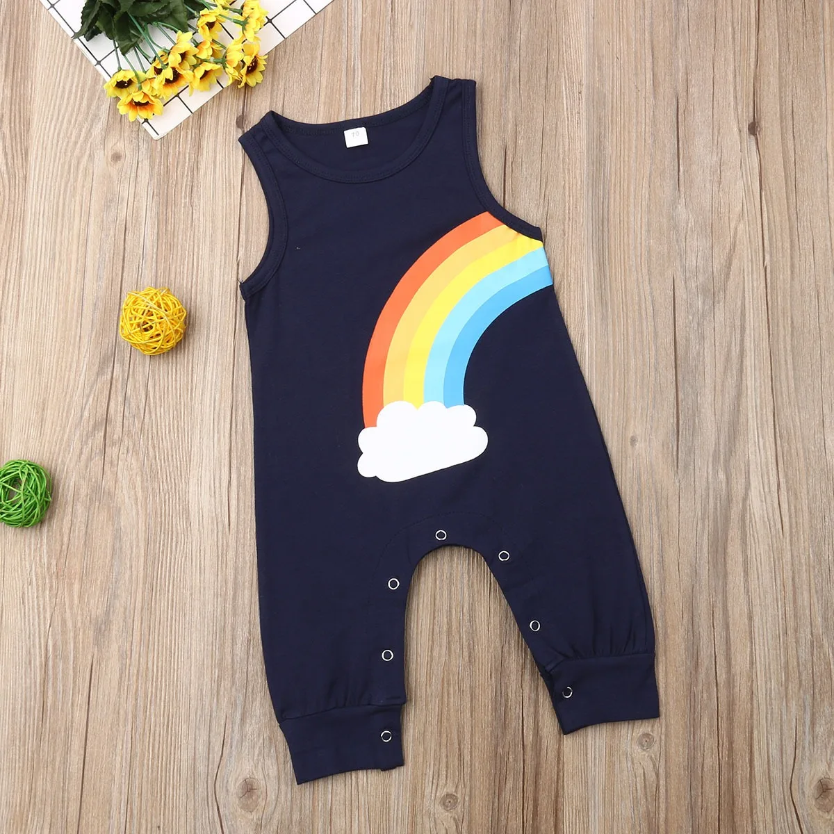 

Casual Rainbow Design Baby Summer Romper Sleeveless Solid Baby Bodysuit for Baby Girl and Baby Boy