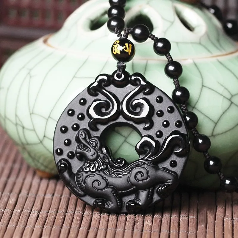 Натуральный обсидиан Храбрый войска подвеска с пряжкой ювелирные изделия Kirin