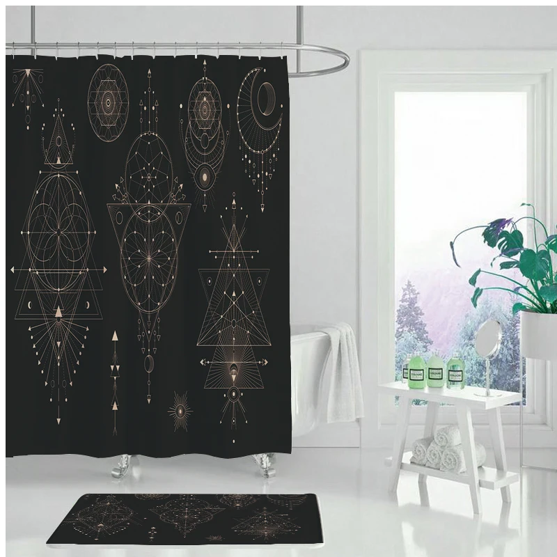 Водонепроницаемая занавеска для душа из ткани с абстрактным геометрическим