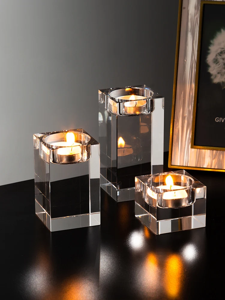 Высококачественный квадратный хрустальный прозрачный стеклянный подсвечник