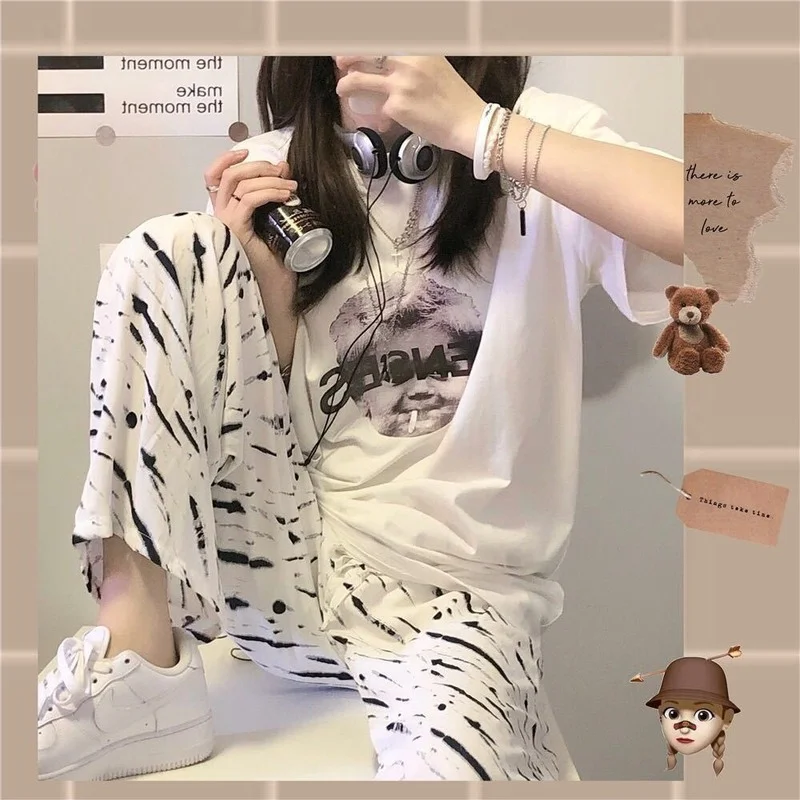 

Korean Homewear Summer 2021 Pajamas for Women Cute Pyjamas Zebra Pijamas Short Sleeve Top and Long Pant Nighty for Ladies