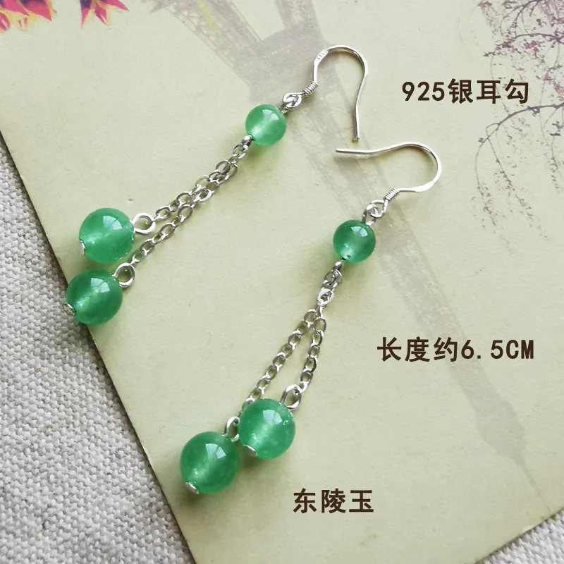 Женские Висячие серьги из натурального нефрита S925 серебряного цвета с зелеными
