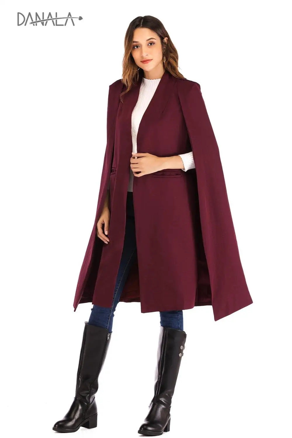 Женское длинное пальто плащ DANALA однотонная теплая ветровка для причастия
