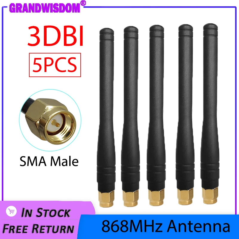 GRANDWISDOM 5pcs 868mhz antenna 3dbi sma male 915mhz lora antene pbx iot module lorawan signal receiver antena