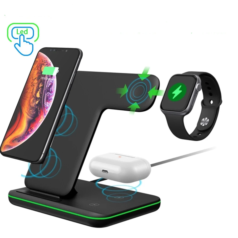 

15W Fast Qi Wireless Charger Stand For Samsung S10 S9 iPhone 11 XS XR X 8 10W 3 in 1 Charging Dock for Apple Watch 5 4 3 Airpods