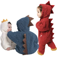 baby boy fleece dinosaur romper toddler velvet hooded pajamas children anime dress up homewear winter kids one piece sleepwear