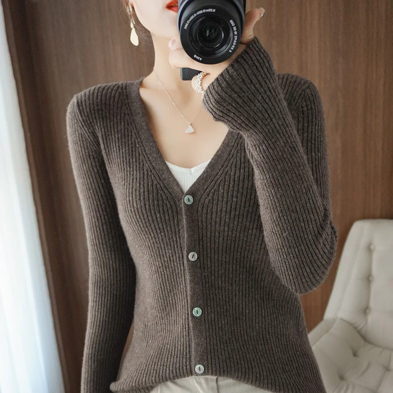 

Autumn and Winter Newest Slim Fit Knit Cardigan Sweater Multi Colors Women's Sexy V-neck Sweater Bottoming Shirt Women Tops