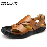 summer mens outdoor sandals genuine leather comfortable breathable anti skid big size casual fishing hiking walking beach shoes
