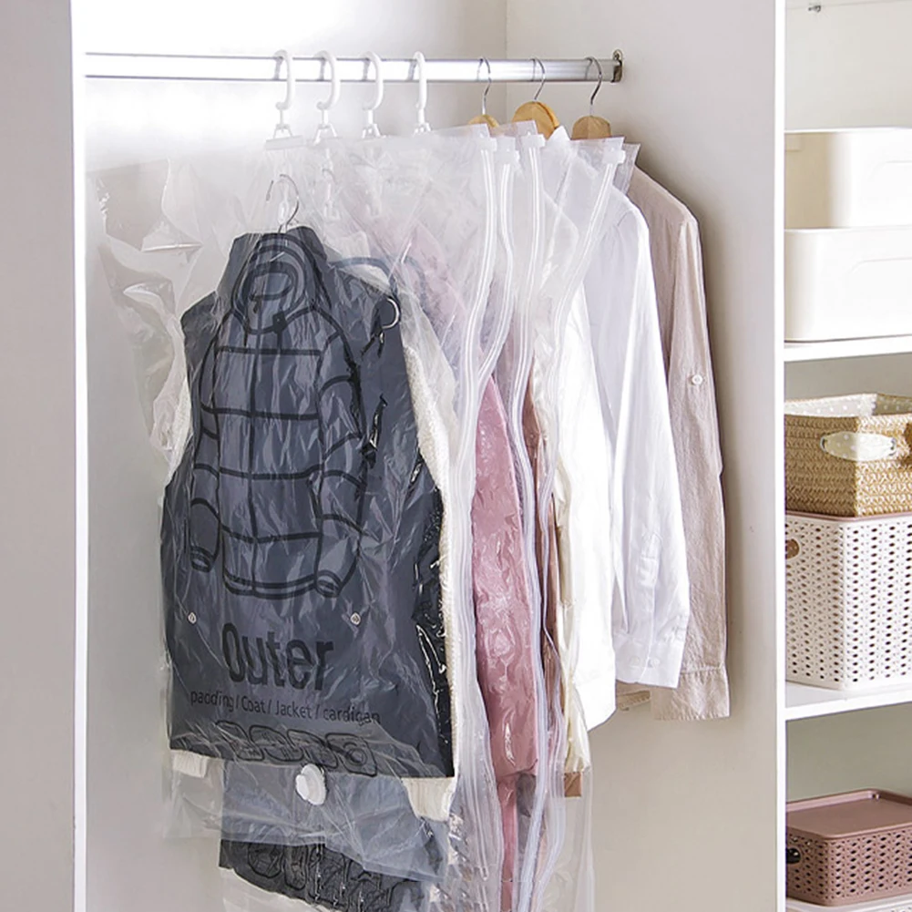 Transparent Hanging Vacuum Bag Folding Coat Clothes Sealed Storage Pouch Sack Space Saving Bags Compression | Дом и сад