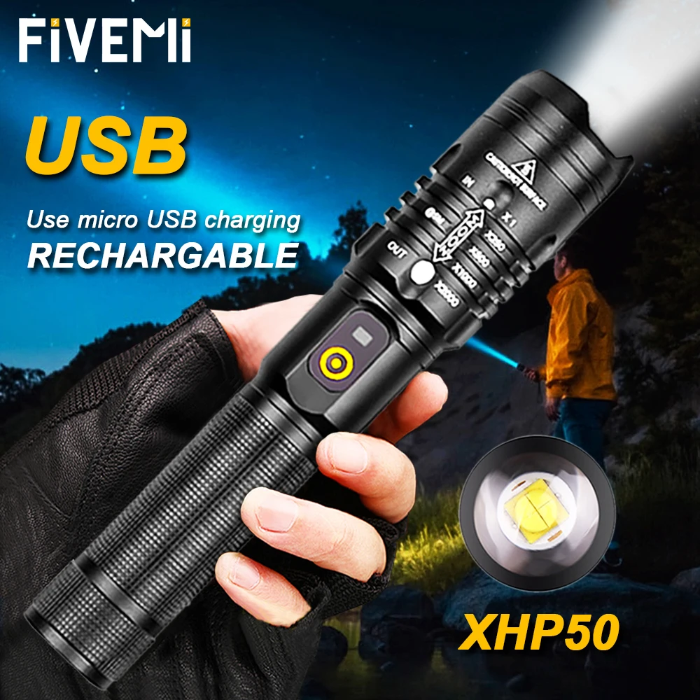Супер яркий тактический светодиодный фонарик XHP50 3 режима освещения