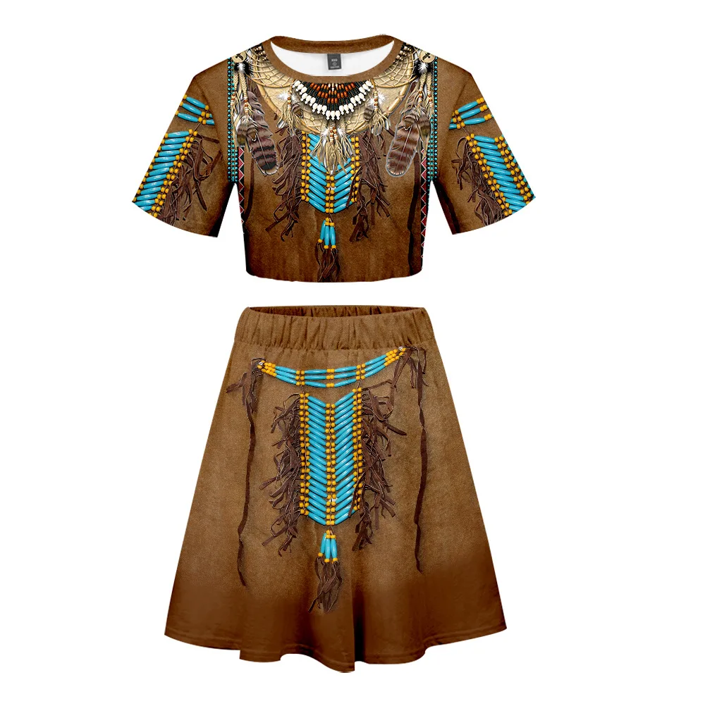 Костюм женский летний из двух предметов с 3D-принтом индийского волка |