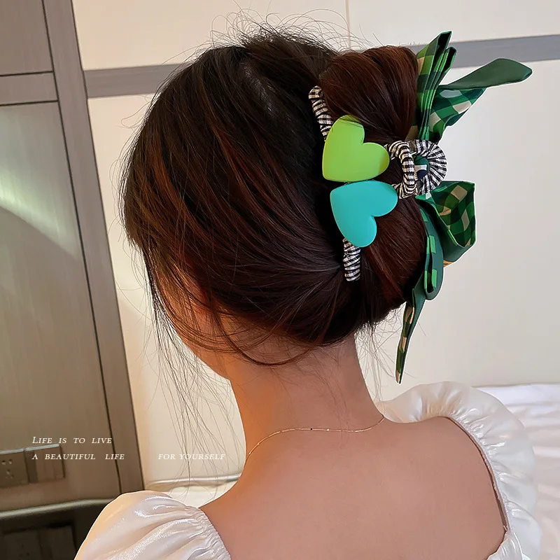 

Korean Love Flannelette Bow Hair Clip Summer Check Design Sense Shark Sweet Temperament Catch Female