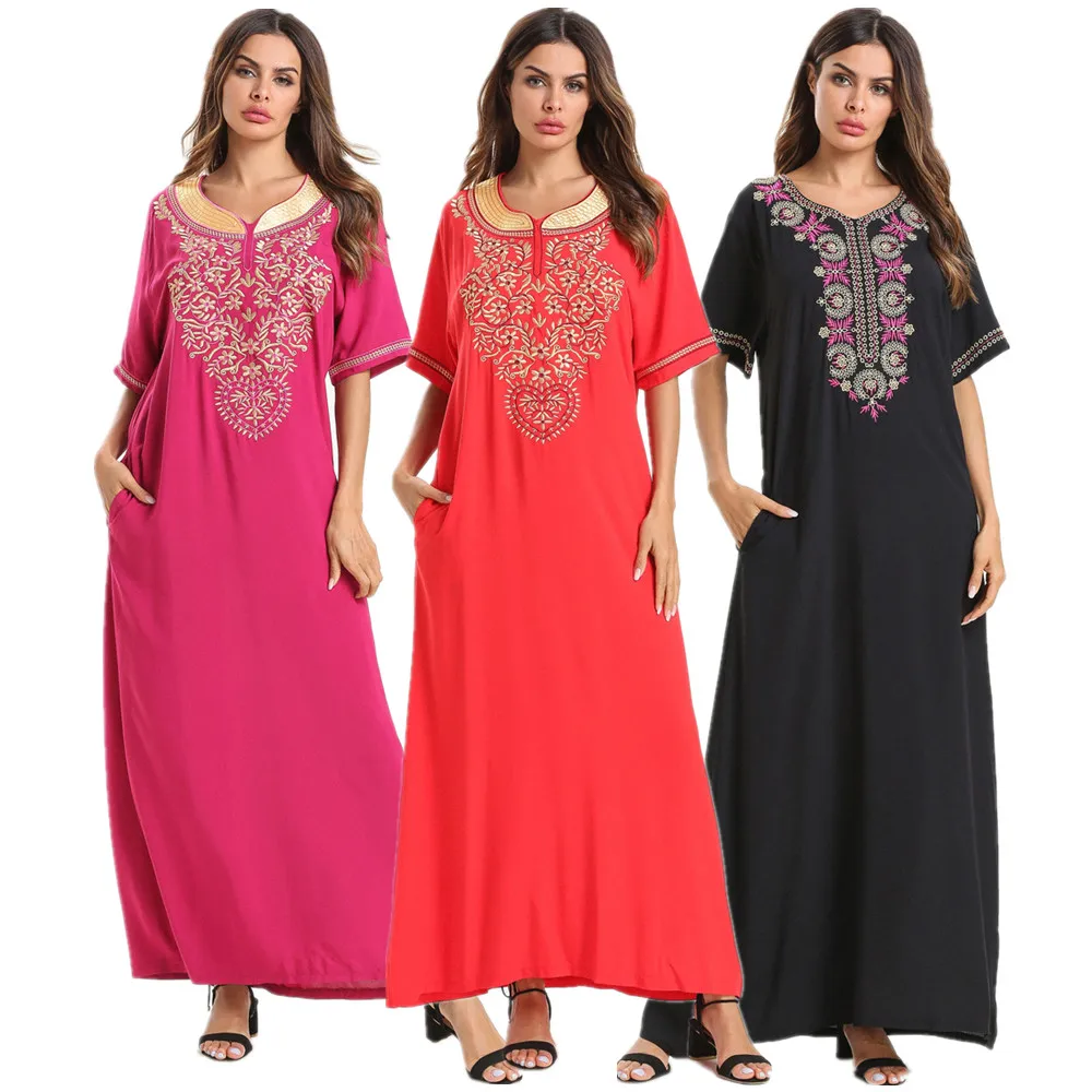 2019 Макси платье для женщин Летнее вышитое дизайнерское ТРАПЕЦИЕВИДНОЕ Свободное