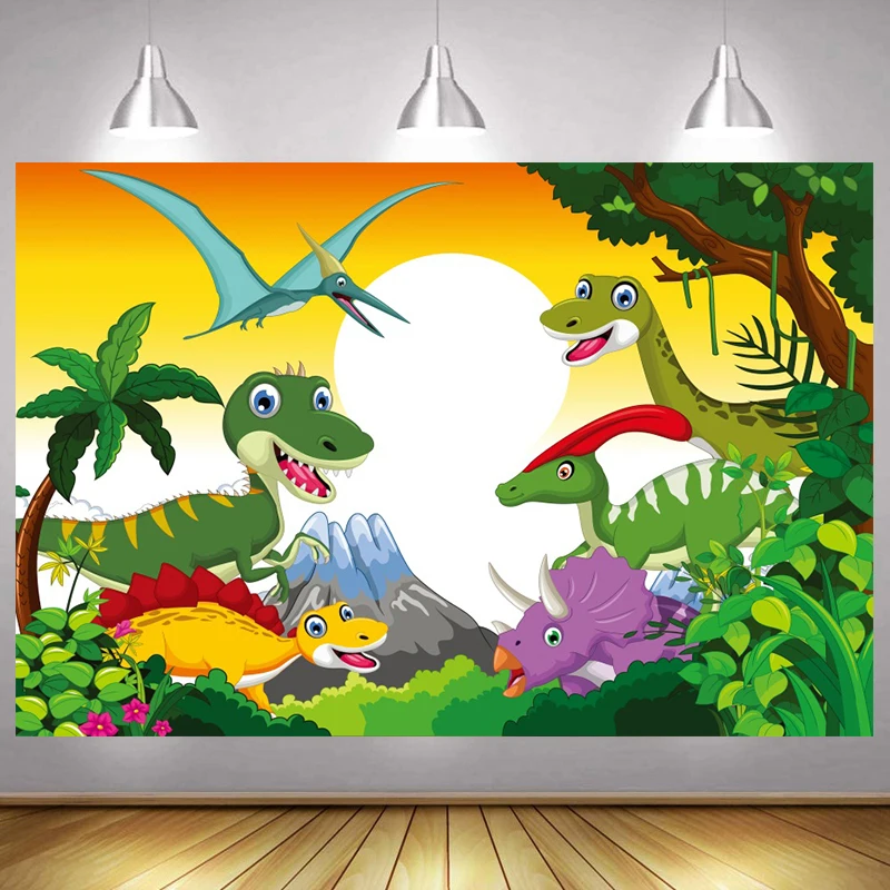 

Dinosaur Backdrop Jurassic World Wild Animal Safari Forest Jungle Happy Birthday Party Photography Background Banner