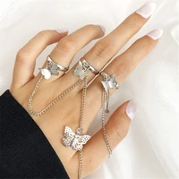 2022 fashion punk chain butterfly rings multi layer cool hip hop rock opening finger rings set for women man party gifs jewelry