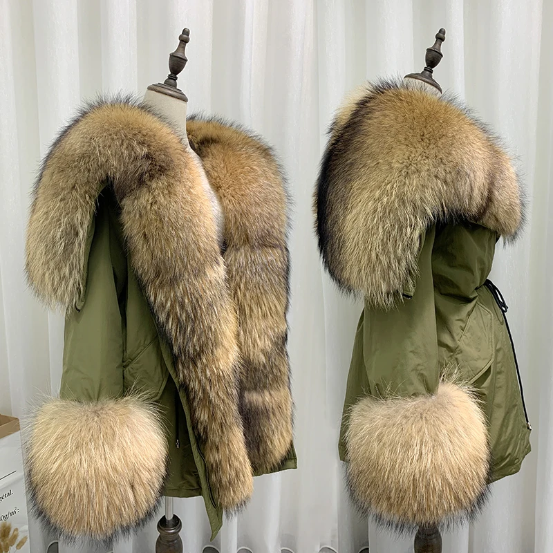 2023 Korea Streetwear Long Parka Women Big Natural Fur Collar Real Fox Fur Coat Fashion New Winter Jacket White Duck Down Jacket