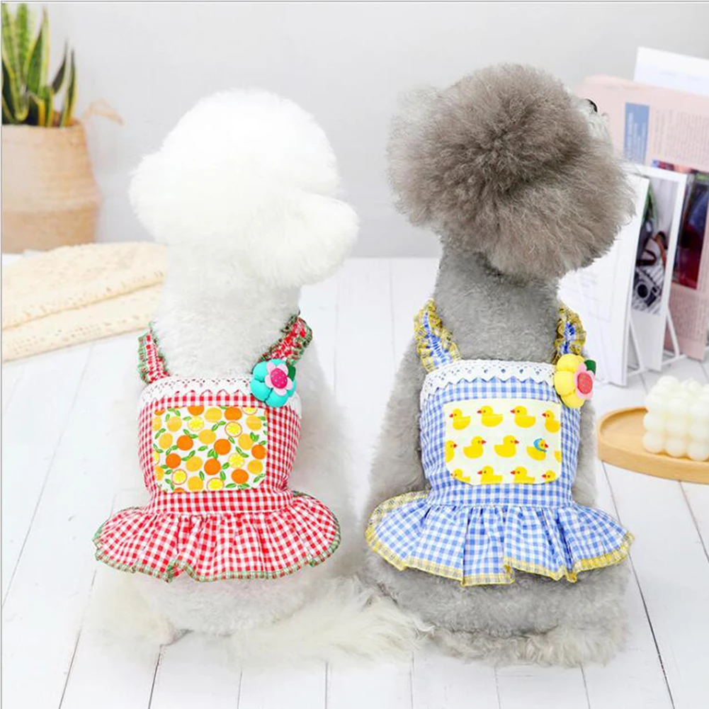 

Spring Summer Pet Dog Plaid Printed Fruit Dress Pet Dog Clothes For Small Dog Party Dress Puppy Costume Pet Shirts Vest