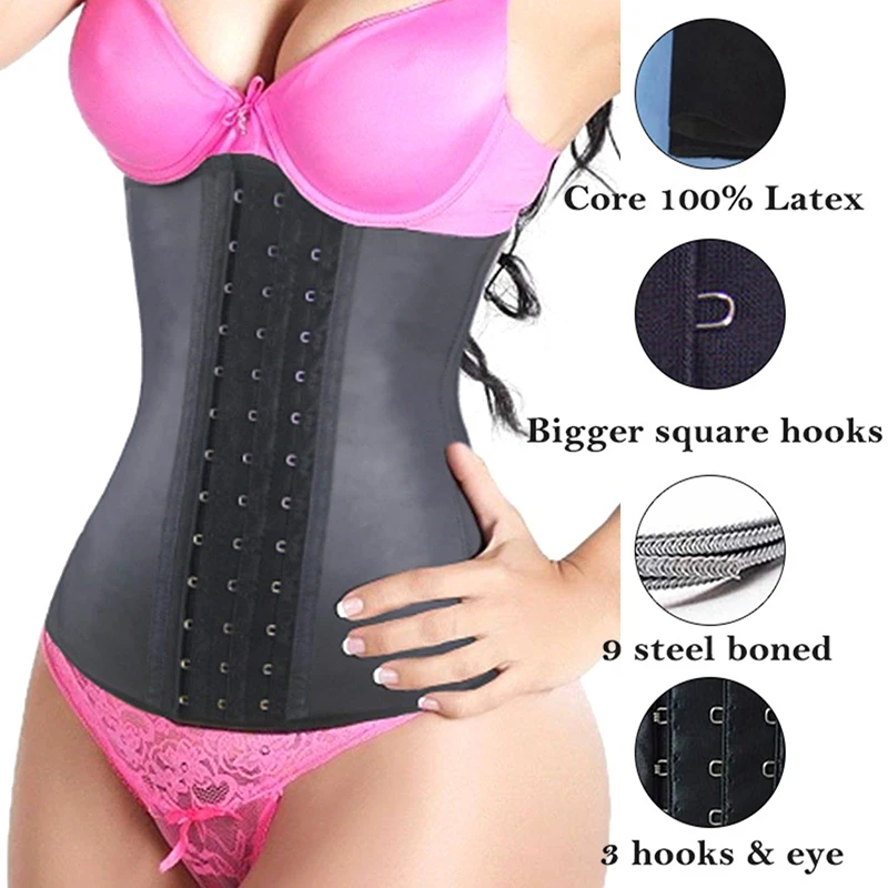 

FAKUNTNWomen's Underbust 9-Steel-Bone Latex Sport Girdle Waist Trainer Corsets Hourglass Body Shaper Long Torso Cincher Weight
