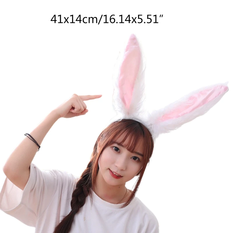 

LXAE Long Rabbit Ears Headband Cute Colorful Furry Bunny Animal Hair Hoop Halloween Easter Cosplay Costume Party Favors