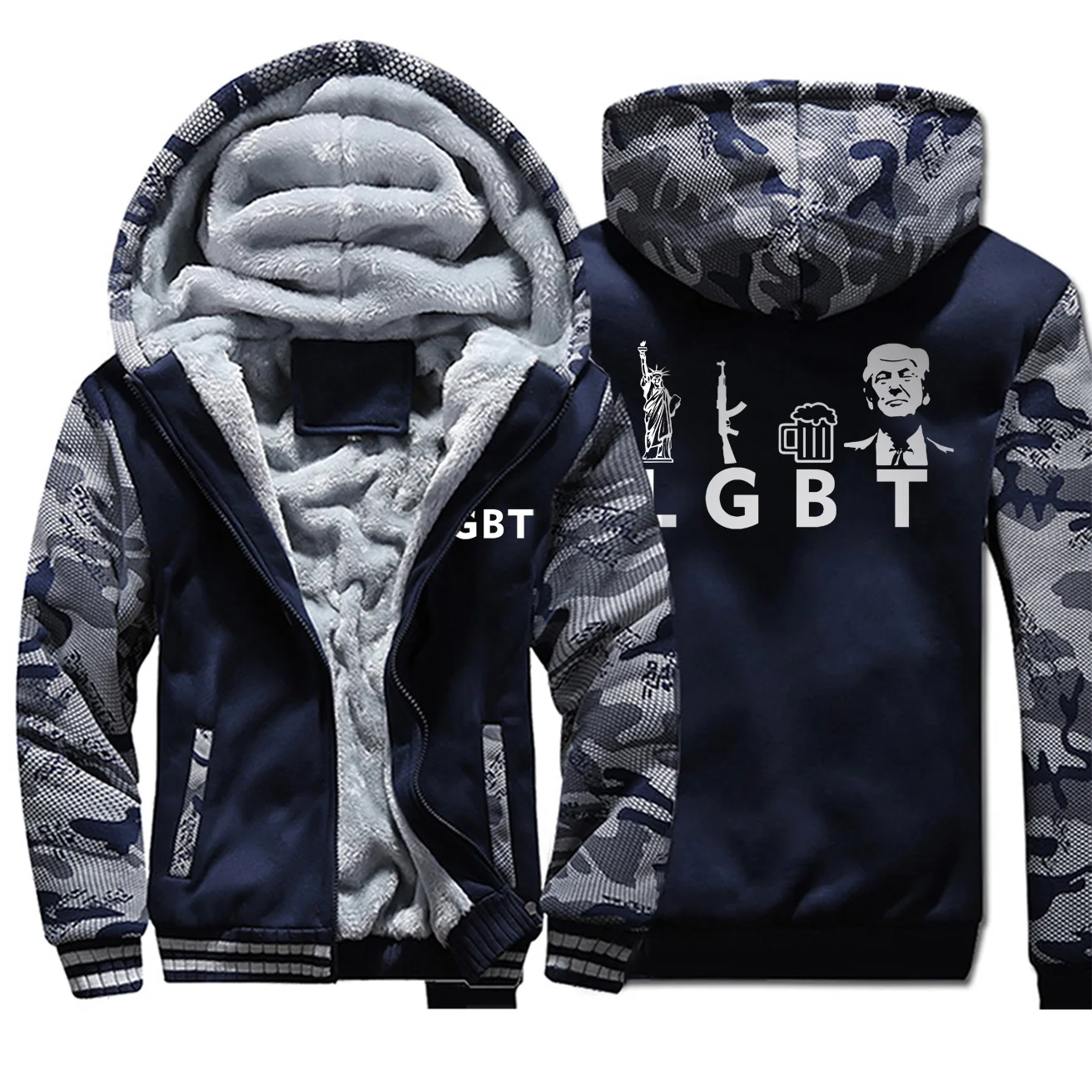 

Liberty Guns Beer Trump Adult Science Camo Hoodies Sweatshirts Winter LGBT Warm Fleece Men Thick Coat Plus Size Casual Jacket