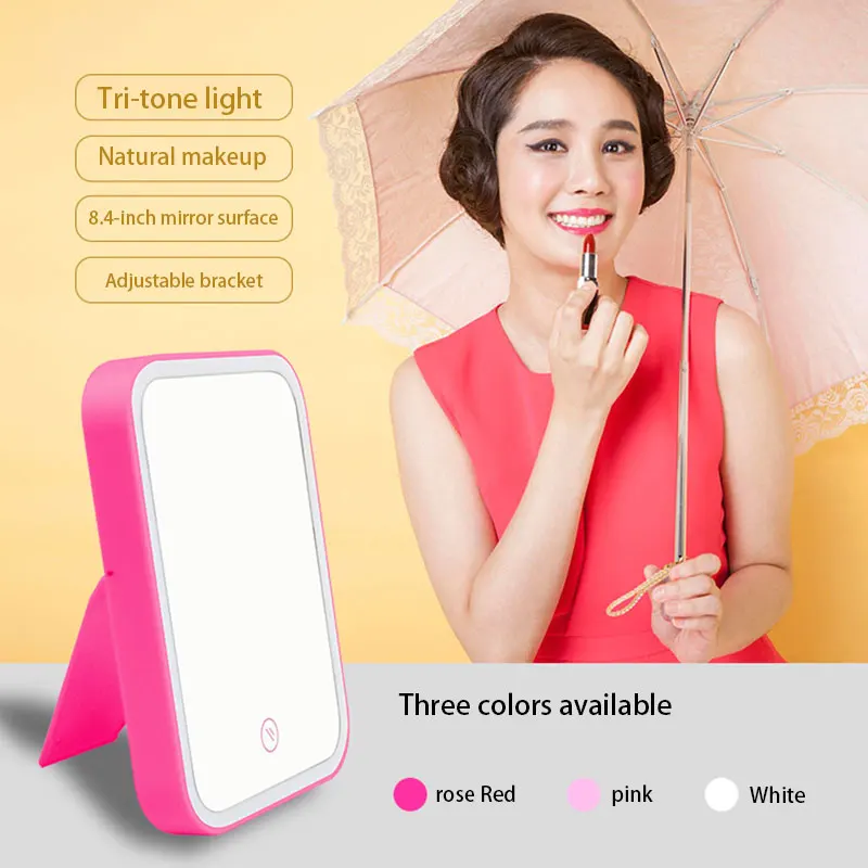 

LED Makeup Mirror, Three-Color Table Top Light Supplement, Adjustable Touch Dimmer, With Lamp, Beauty Usb Vanity Mirror
