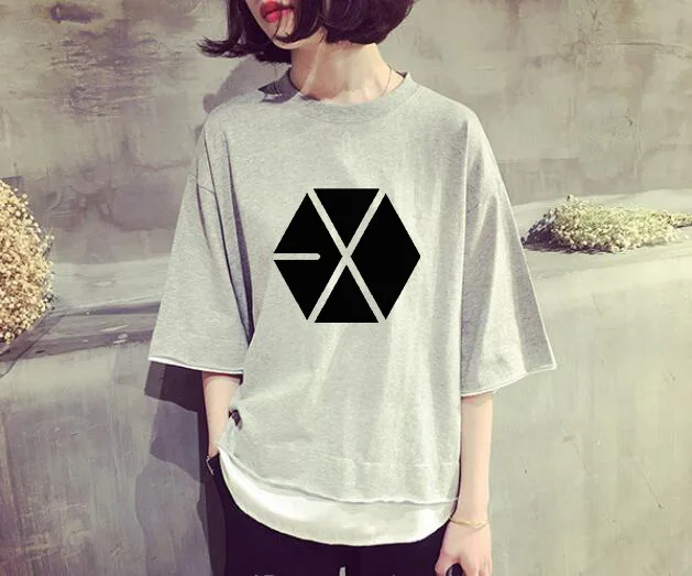 Kpop EXO новая свободная футболка для мужчин Корейская дважды летняя хлопковая