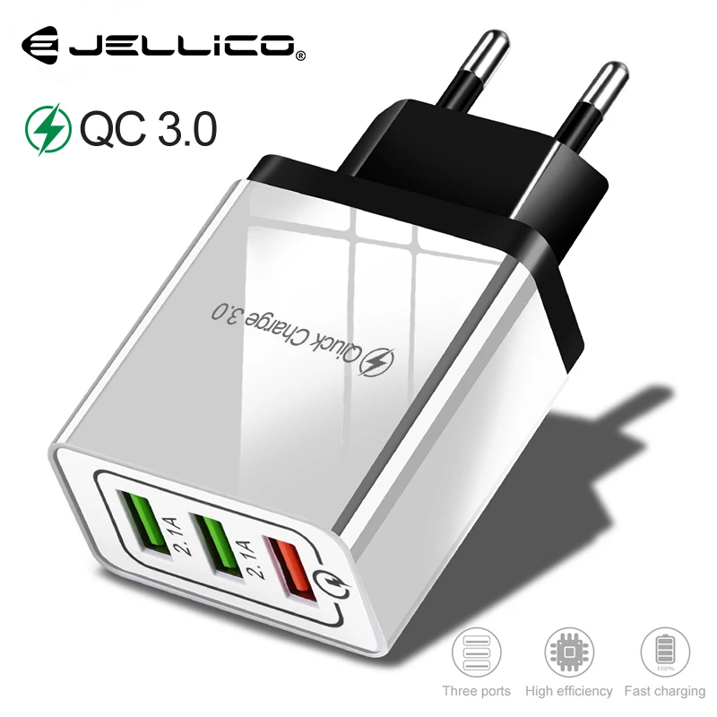 Jellico QC 3,0, 3 порта, USB зарядное устройство для телефона, светодиодный дисплей, штепсельная вилка европейского стандарта, всего макс. 3 А, умное быстрое зарядное устройство, мобильное настенное зарядное устройство для iPhone iPad - Тип штекера: No led display