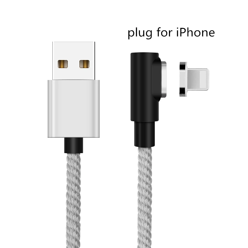Silver For iPhone 90 градусов 3A Магнитный кабель Micro USB кабель type C кабель передачи данных для быстрой зарядки для iPhone XS MAX XR SAMSUNG S10 Plus S9+ S8 Note 9 - Цвет: Silver For iPhone