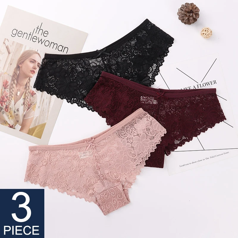 

3 Pcs Panties For Woman Underwear Sexy Lace Breathable Female Panty Transparent Briefs Sexy Underwear Women High Quality 2020