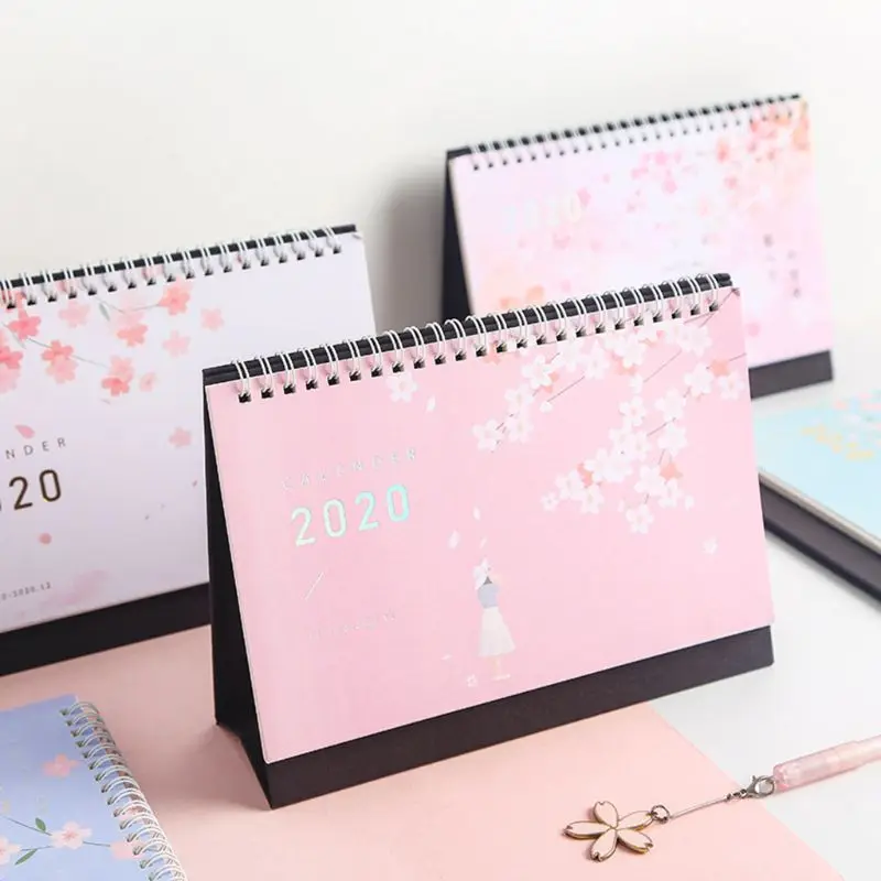 

Beautiful Cherry Pattern Standing Paper 2020 Double Coil Calendar Memo Daily Schedule Table Planner Yearly Agenda Desk Organizer