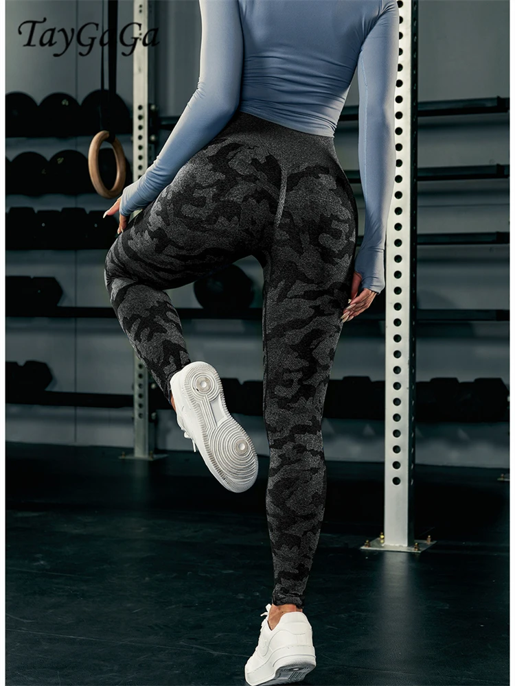 Taygaga Women's Leggings Seamless Knit Camo Yoga Leggings Quick Dry Outdoor Sports Fitness Female Leggings на новый год 2022