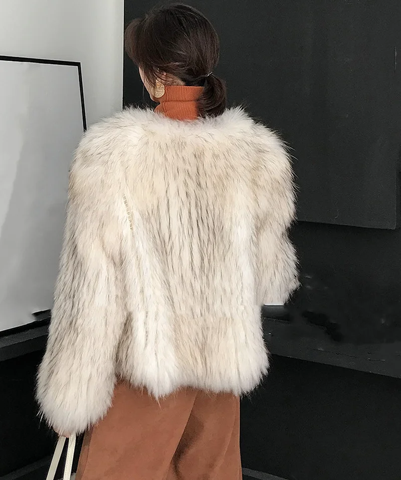 2022 Warm Fur Coat Women's Furry Faux Fox Fur Coat Sexy Fashion Coat Women's Round Neck Long-sleeved Fake Fur Coat New Winter