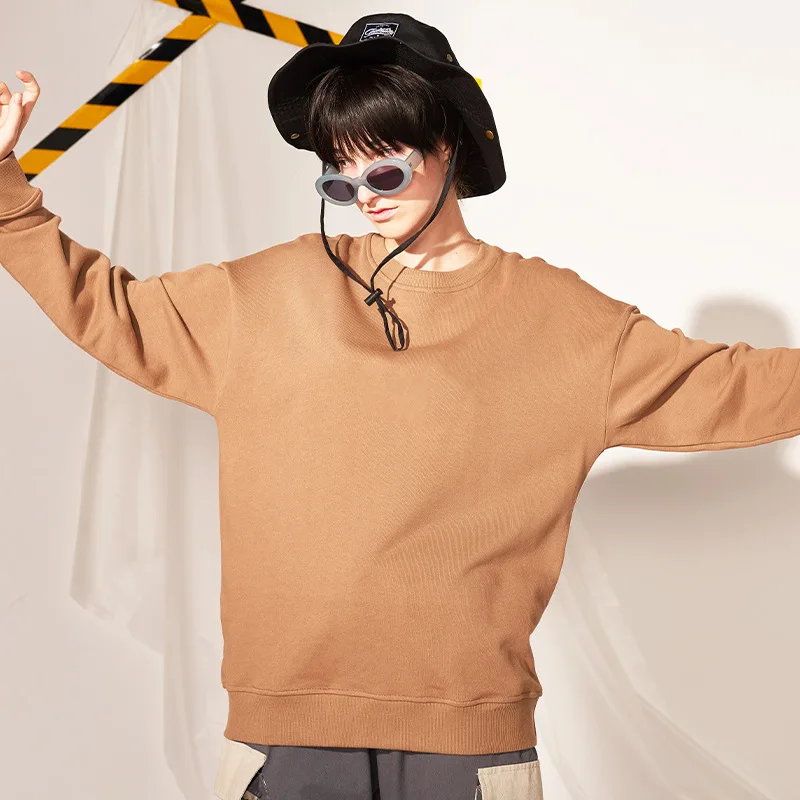 Мужской однотонный свитшот с круглым вырезом свободного покроя|Мужские