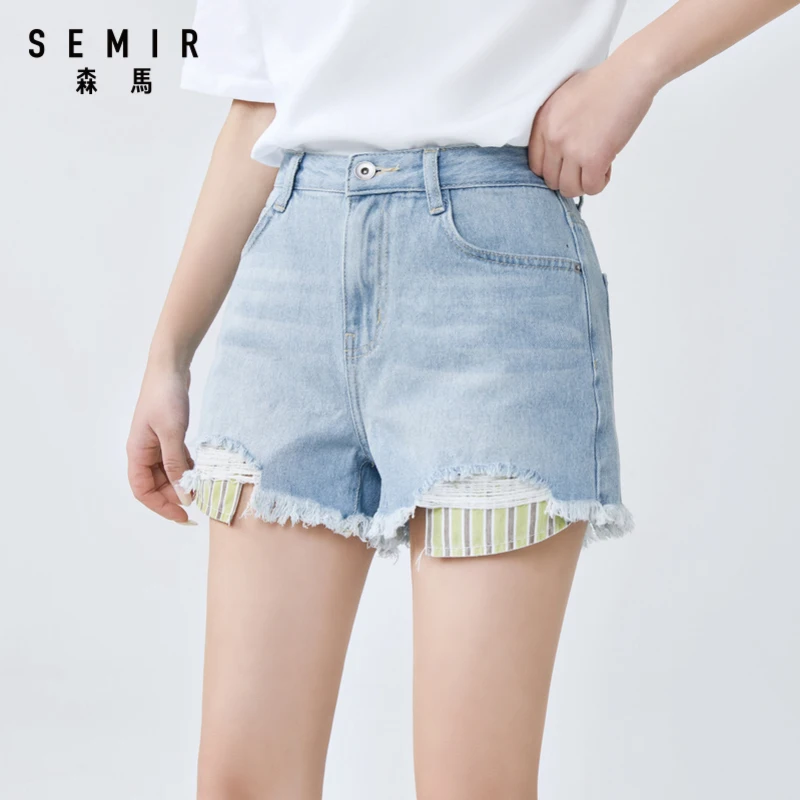 Женские джинсовые шорты SEMIR лидер продаж прямые штаны с необработанными краями в