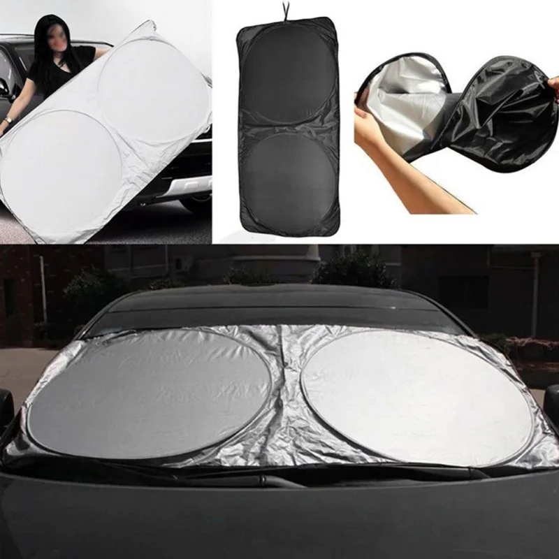 

Silver Car Sunshade Front Windshield Cloth Sun Visor Extender Foldable Universal Durable Heat Reflective Pad 150*70CM