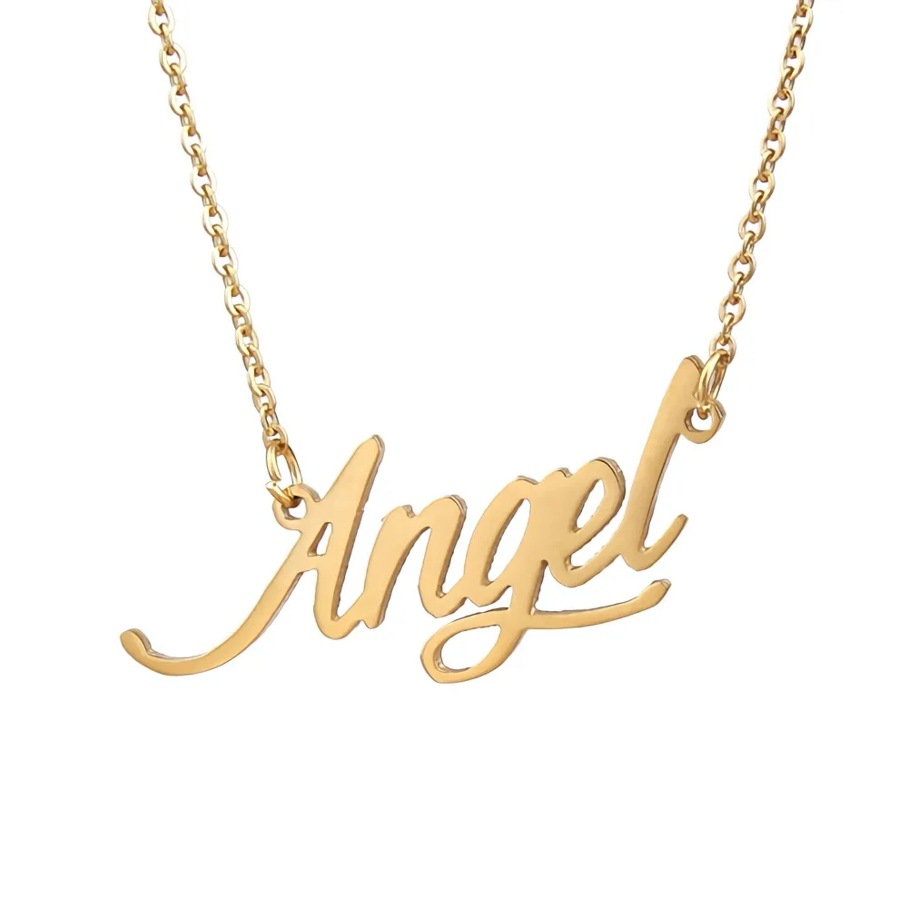 

Angel Nameplate Necklace for Women Stainless Steel Jewelry Gold Plated Name Chain Pendant Femme Mothers Friends Gift