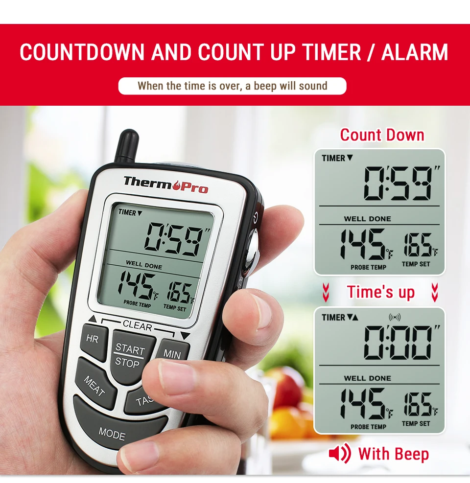Цифровой беспроводной термометр ThermoPro TP09 из нержавеющей стали для приготовления