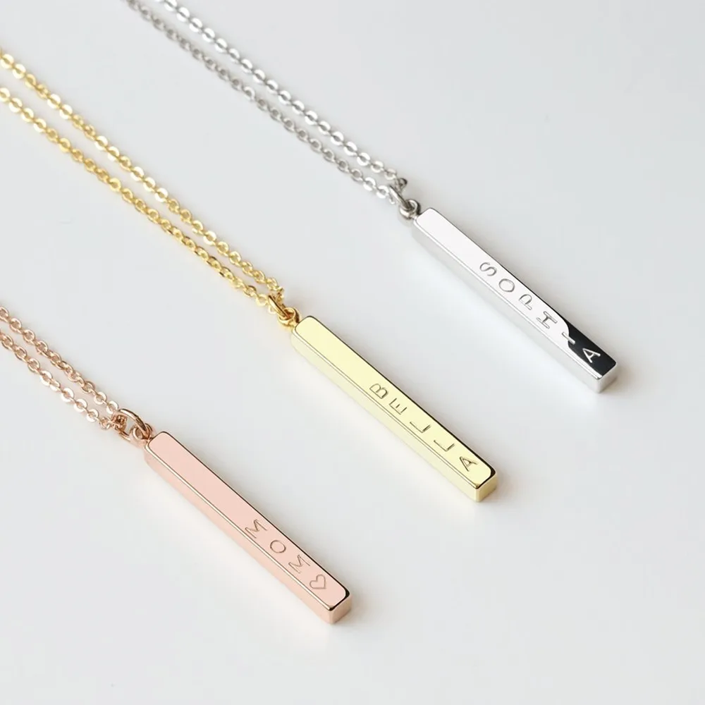 

Vertical Bar Necklace, Four Sided Vertical Necklace, Personalized Name Necklace, Bridesmaid Gift, Christmas Gift, Mom Gift