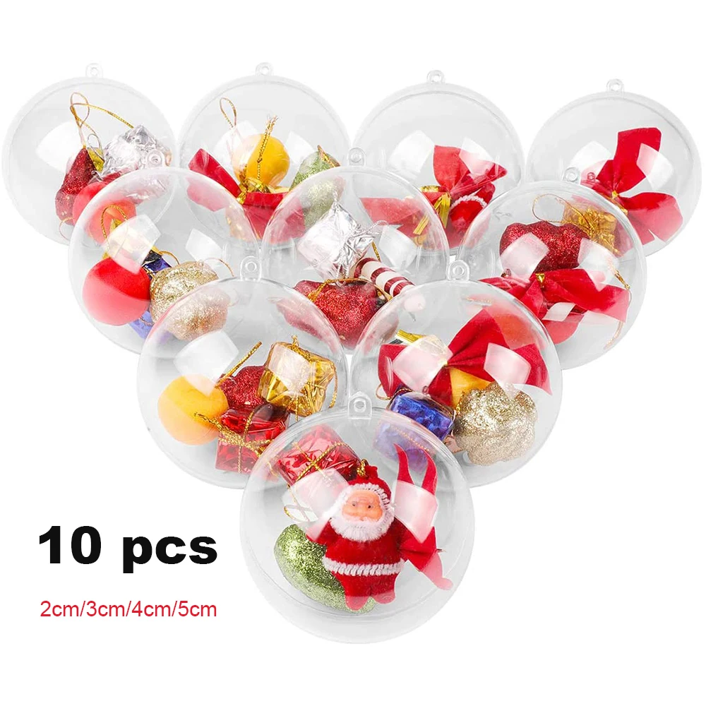 

10 Pcs Christmas Balls 2/3/4/5cm DIY Transparent Plastic Sphere Xmas Decor Home Round Clear Bauble Ornament Gift Storage Box