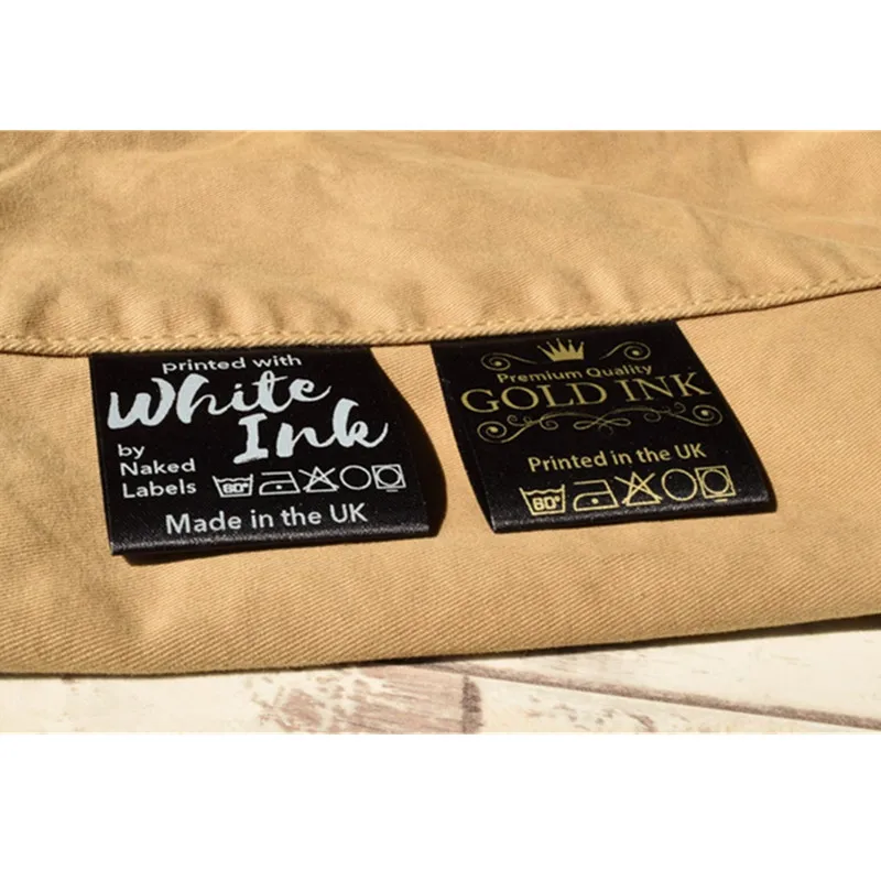 

300pcs Satin Garment care Labels with wash instruction Personalized sewing clothing label Printing Folding clothes washing tags