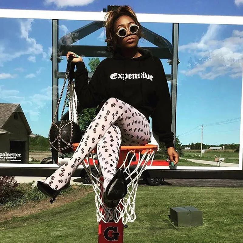 

Print Dollar High Waist Pant With Sock Autumn Women Legging Pant Skinny Trousers Women Casual Street Sexy Pant Club Female tight