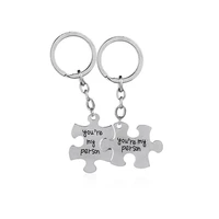 2pcs1 pair simple keychain stainless steel key chain man women you are my person key ring key holder puzzle boys girls gift