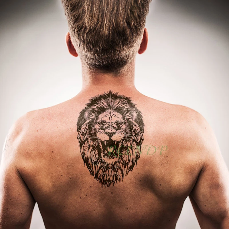 Водостойкая временная татуировка наклейка воин Лев поддельные тату флэш тату боди-арт задняя нога рука живот большой размер для женщин девушек мужчин - Цвет: Сливовый
