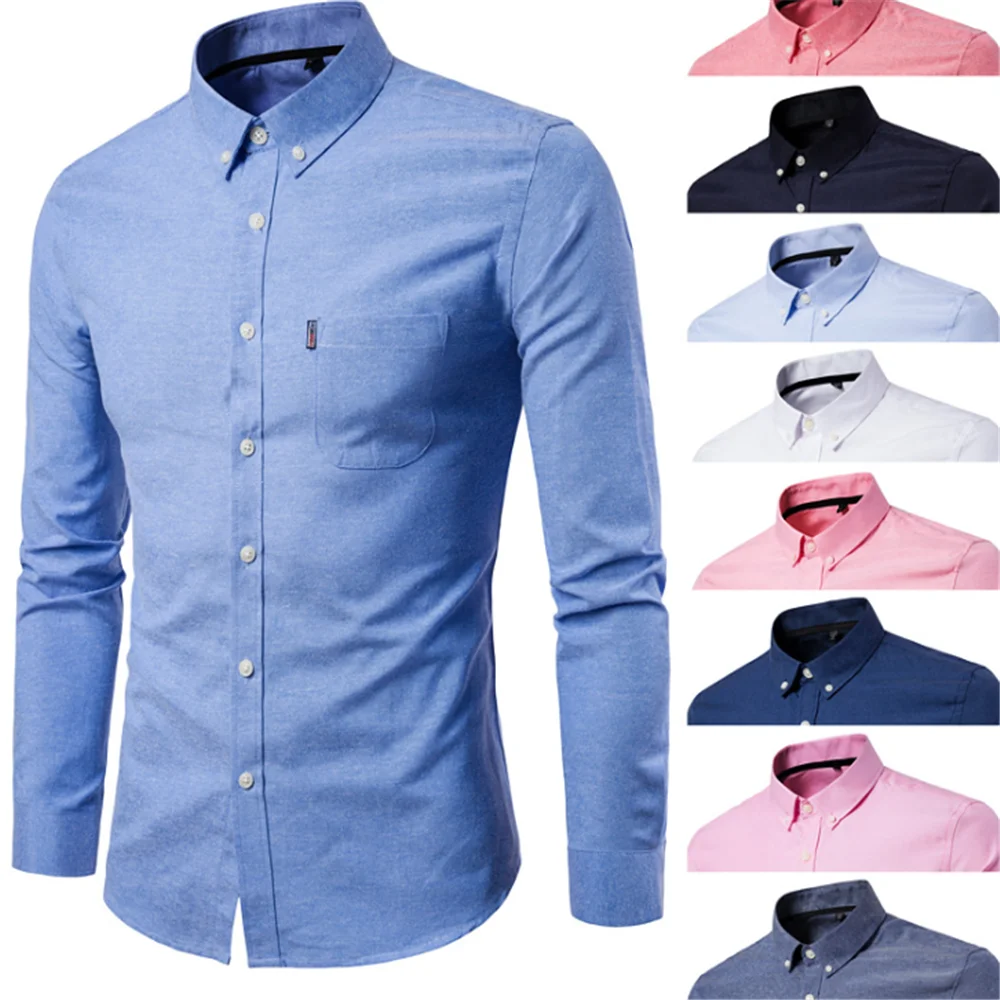 Рубашка мужская из ткани Оксфорд Повседневная блуза с длинным рукавом