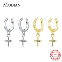 modian real 925 sterling silver elegant simple cross clip earrings fashion swing party ear cuff for women statement fine jewelry