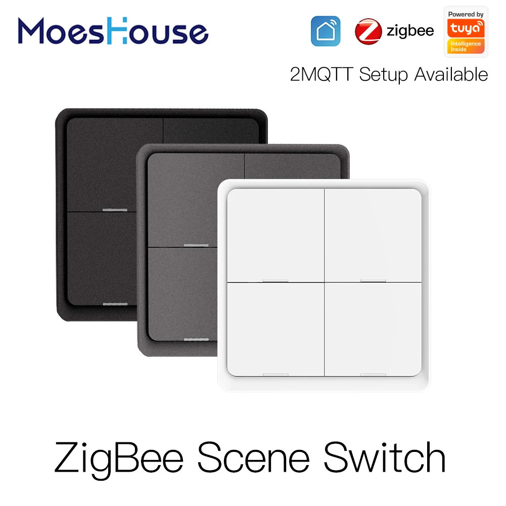 

4 Gang Tuya ZigBee Wireless 12 Scene Switch Push Button Controller Battery Powered Automation Scenario for Tuya Devices