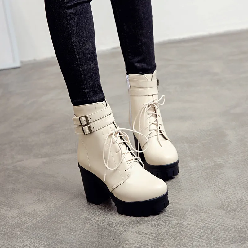 Женские готические сапоги YMECHIC до лодыжек черные коричневые с ремешком пряжкой