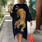 Популярные женские платья большого размера, новинка, женская рубашка в полоску с принтом тигра, с одной линией воротника, с принтом и рукавом летучая мышь, асимметричное платье с большим рукавом